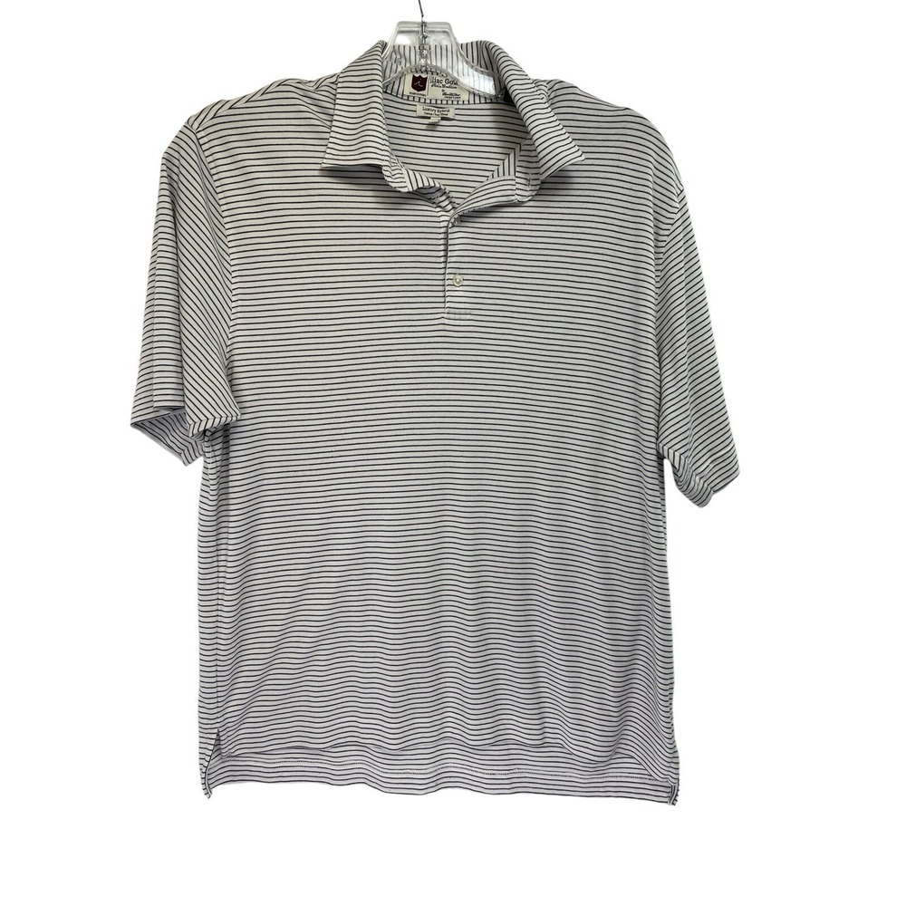 iliac  Golf‎ Mens SzXL  White W/Black Stripes Golf Polo Shirt (A16) EUC